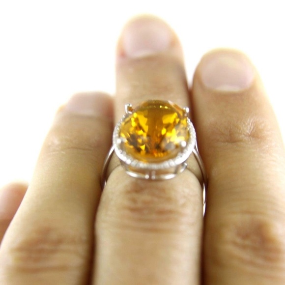 Honey Yellow Citrine & Diamond Halo Ring WG 7.64Ct - Picture 4 of 7